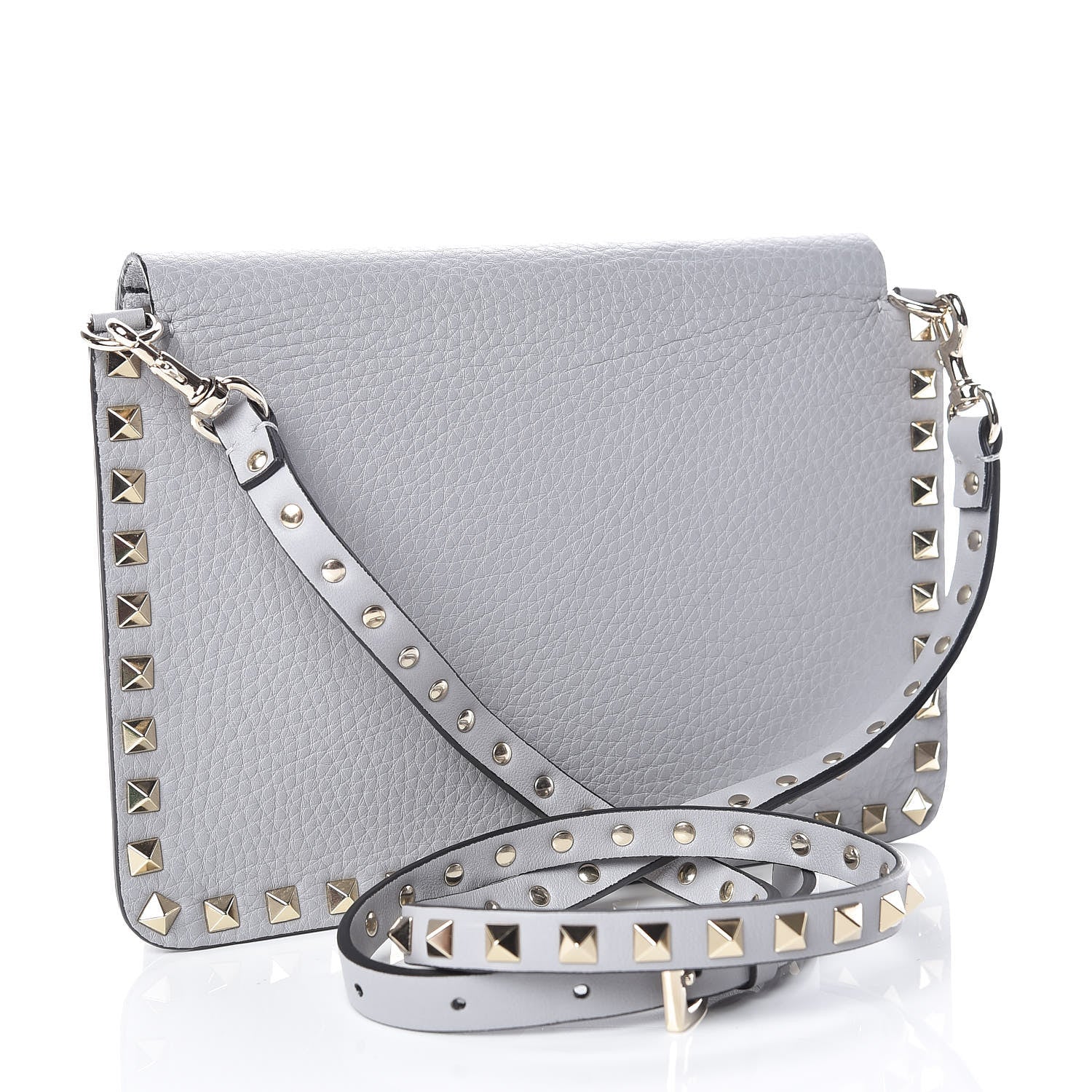 Valentino Garavani Pebbled Calfskin Rockstud Side Slip Crossbody Pastel Grey 3 of 8