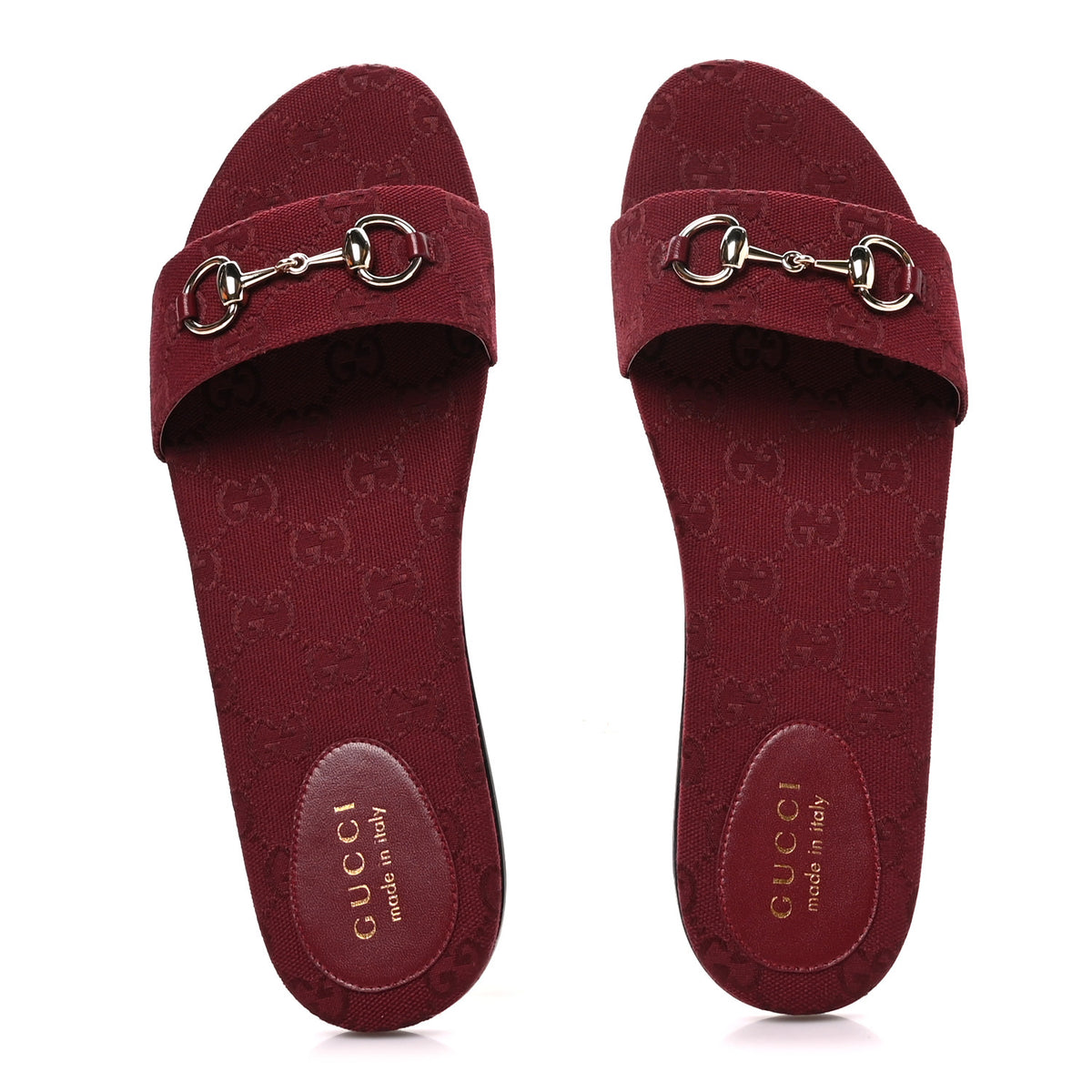 Canvas GG Monogram Horsebit Flat Slide Sandals 41 Rosso Ancora