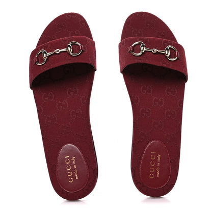 Gucci Canvas GG Monogram Horsebit Flat Slide Sandals 41 Rosso Ancora 2 of 10