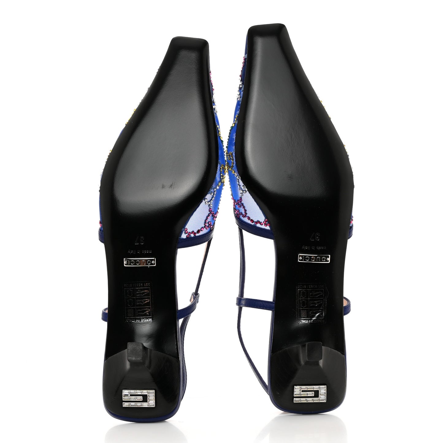 Tela Retino Nappa Charlotte Crystal GG Monogram Square G 35mm Slingback Pumps 37 Splash Net Blue Witch