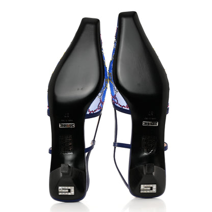 Gucci Tela Retino Nappa Charlotte Crystal GG Monogram Square G 35mm Slingback Pumps 37 Splash Net Blue Witch 5 of 8