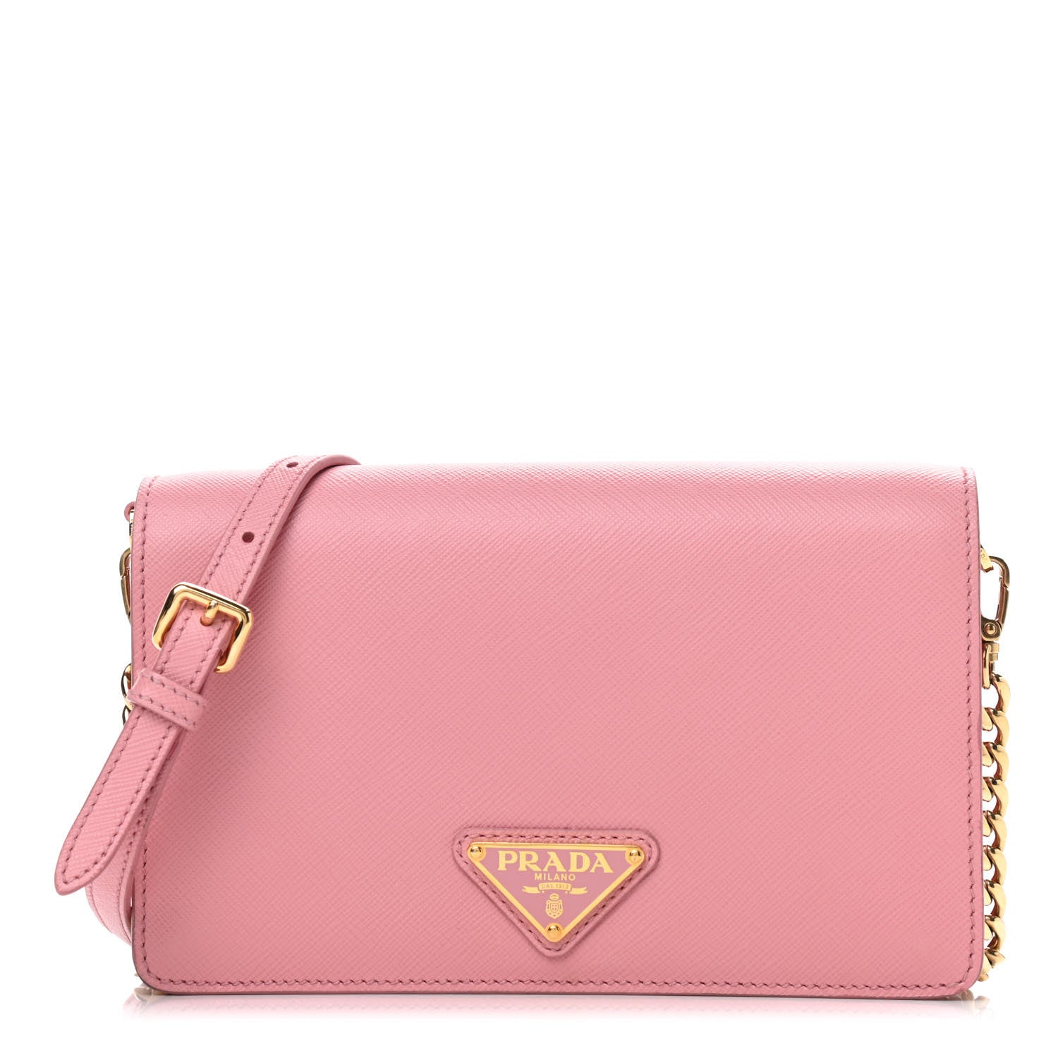 Prada Saffiano Soft Calf Bandoliera Chain Crossbody Bag Petalo 1 of 8