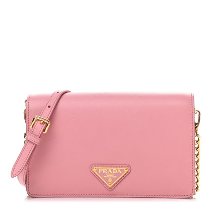 Prada Saffiano Soft Calf Bandoliera Chain Crossbody Bag Petalo 1 of 8
