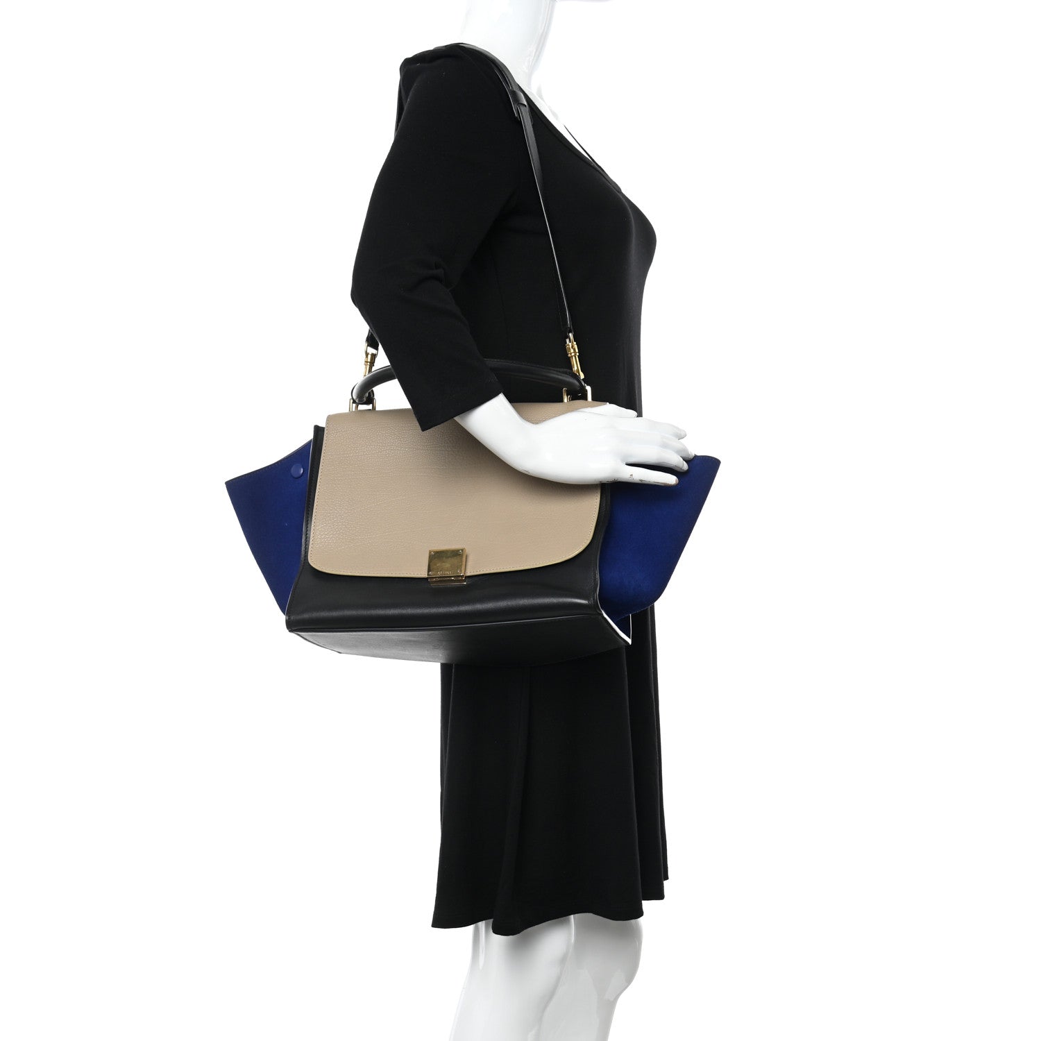 Celine Calfskin Suede Medium Tri-Color Trapeze Tri-Color Sand 2 of 13