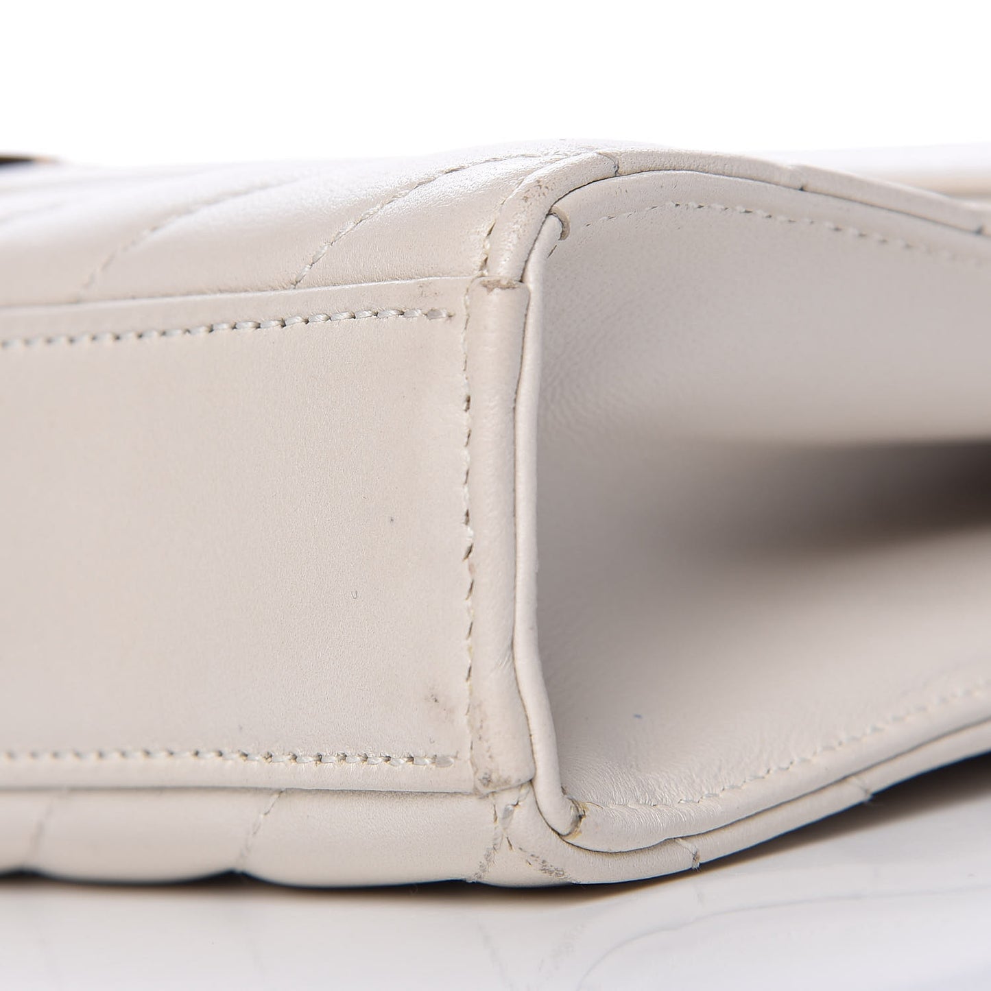Lambskin Matelasse Chevron Small Monogram Satchel Off White