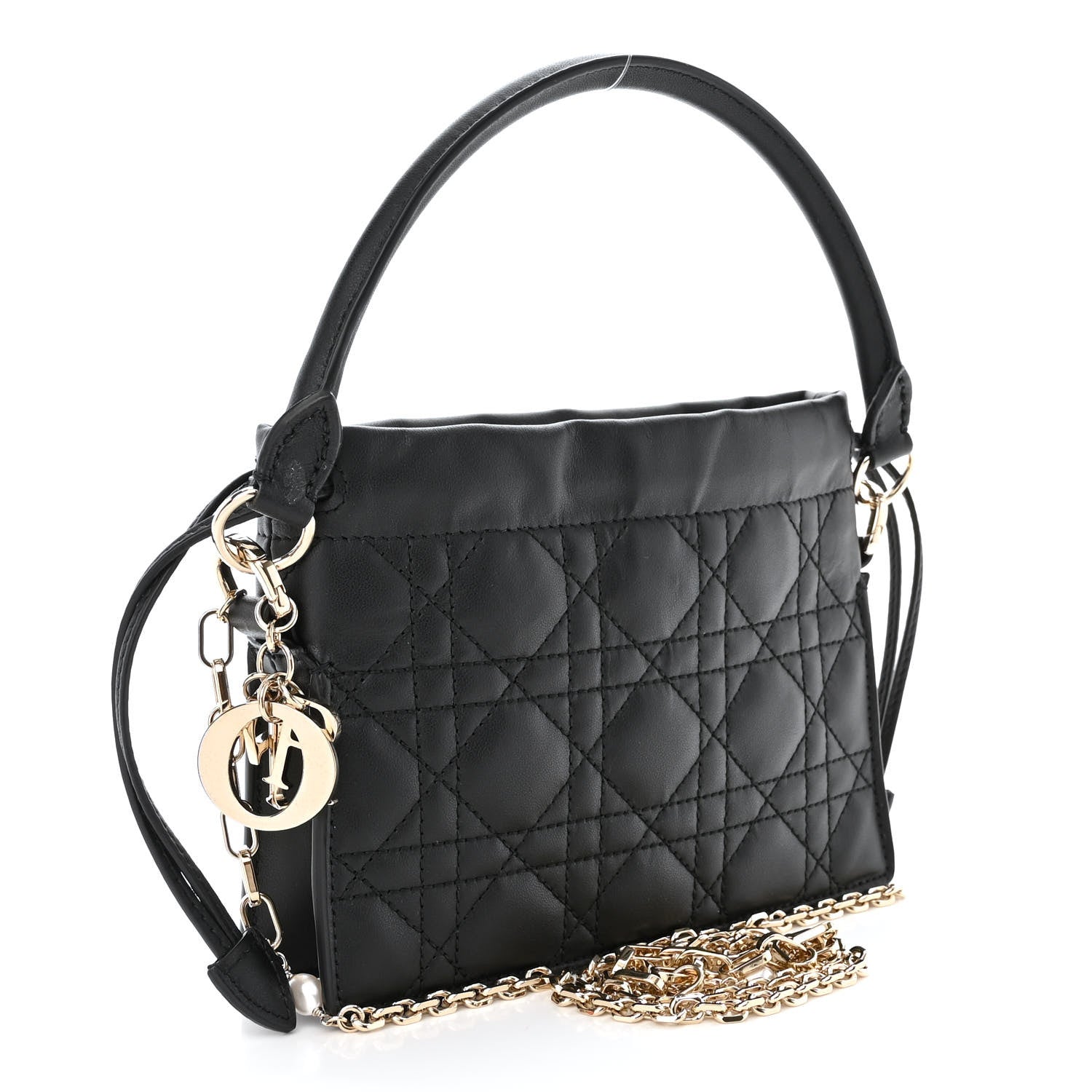 Christian Dior Lambskin Cannage Milly Mini Drawstring Bag Black 3 of 10