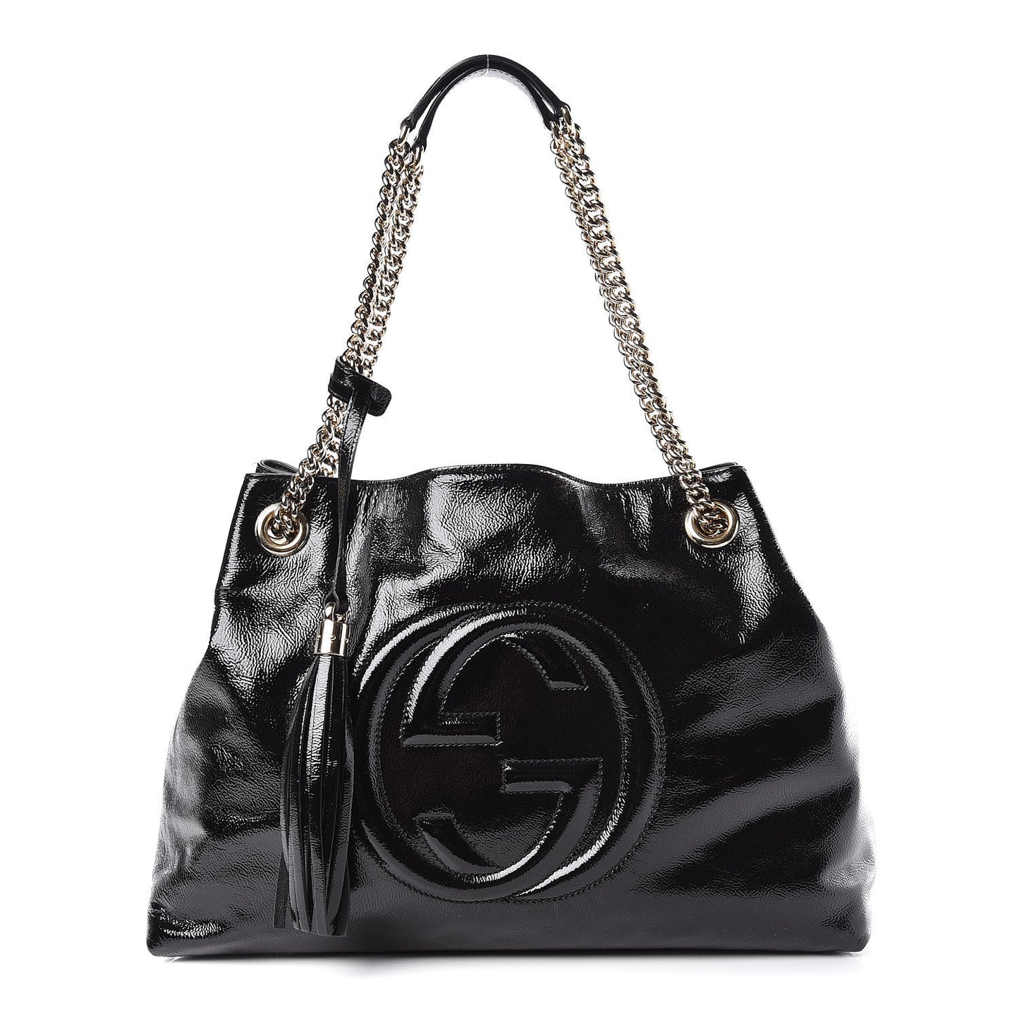 Patent Medium Soho Chain Shoulder Bag Black