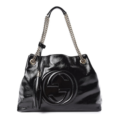 Gucci Patent Medium Soho Chain Shoulder Bag Black 1 of 9