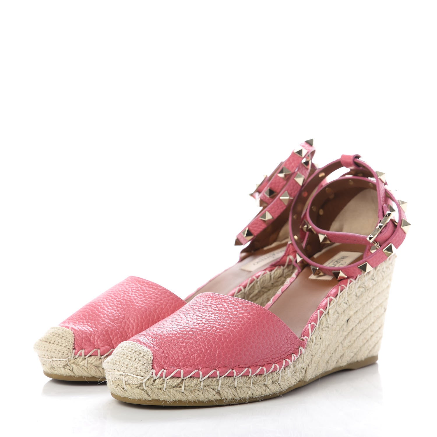 Valentino Garavani Grained Calfskin Rockstud Ankle Wrap Espadrille 15/85mm Wedges 39 Shadow Pink 3 of 10