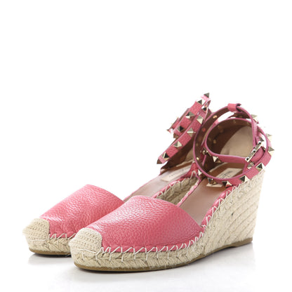 Valentino Garavani Grained Calfskin Rockstud Ankle Wrap Espadrille 15/85mm Wedges 39 Shadow Pink 3 of 10