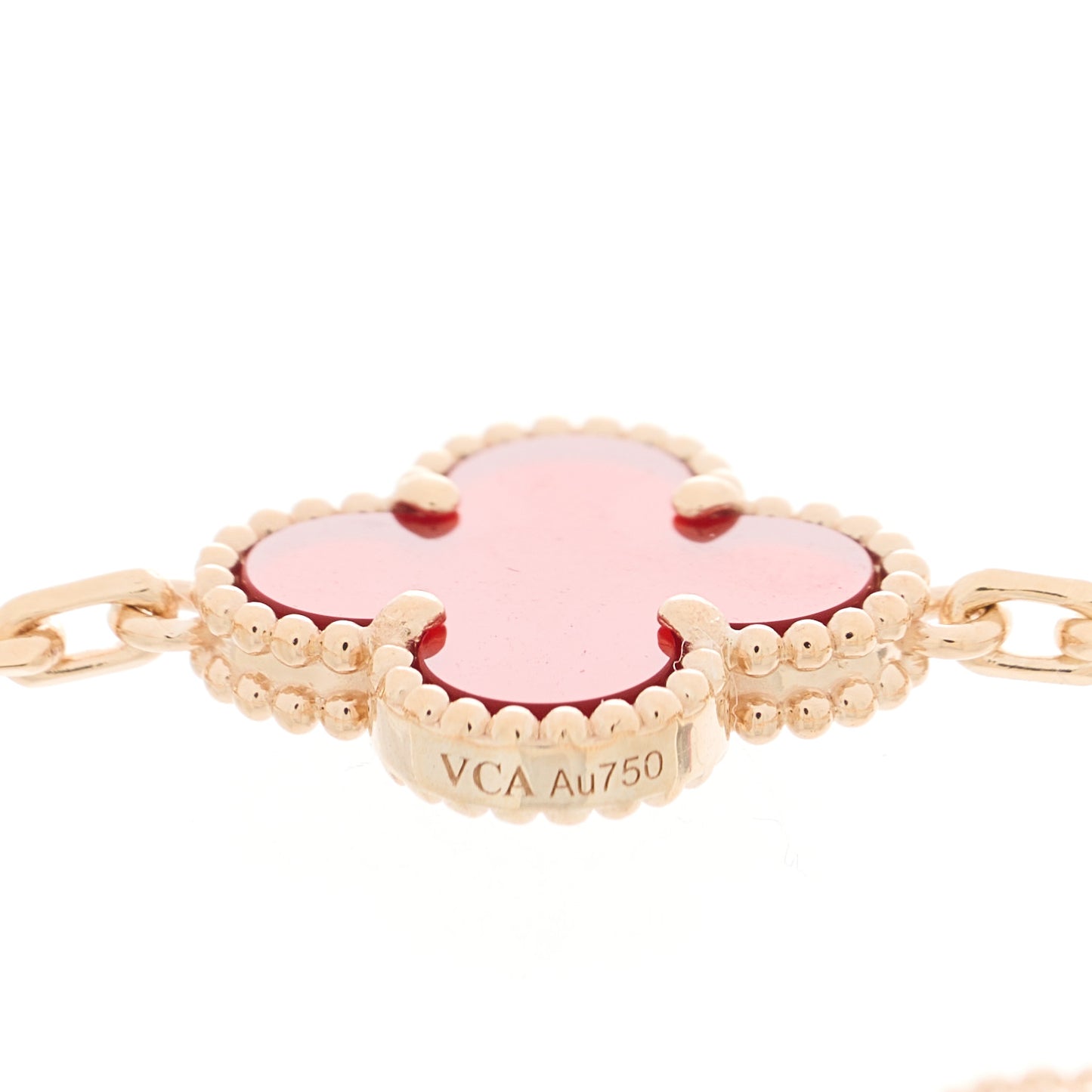 18K Rose Gold Carnelian 5 Motifs Guilloche Vintage Alhambra Bracelet