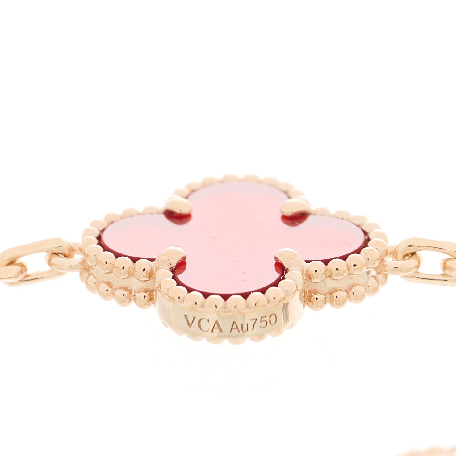 Van Cleef & Arpels 18K Rose Gold Carnelian 5 Motifs Guilloche Vintage Alhambra Bracelet 3 of 4