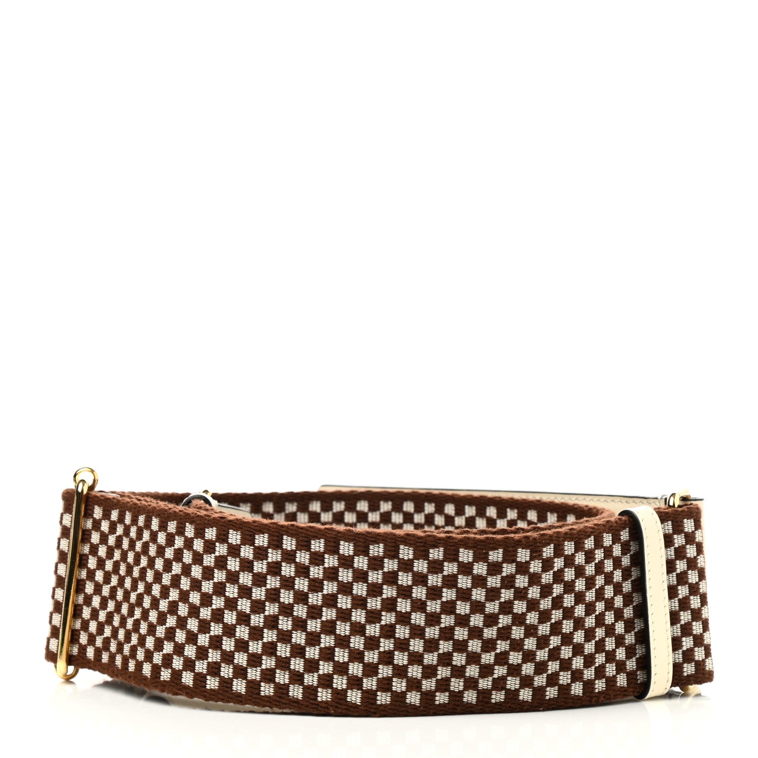 Fendi Ribbon Vitello King Logo Embossed Gingham Woven Adjustable Strap You White Ice Ghianda Ice 2 of 5