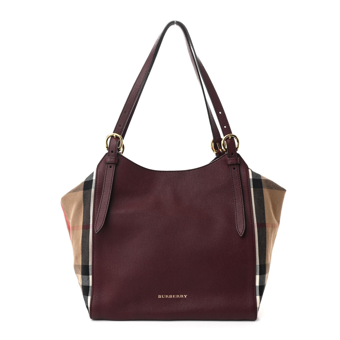 Grainy Calfskin House Check Small Canterbury Tote Burgundy