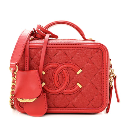 Chanel Caviar Quilted Small CC Filigree Vanity Case Red 1 of 10