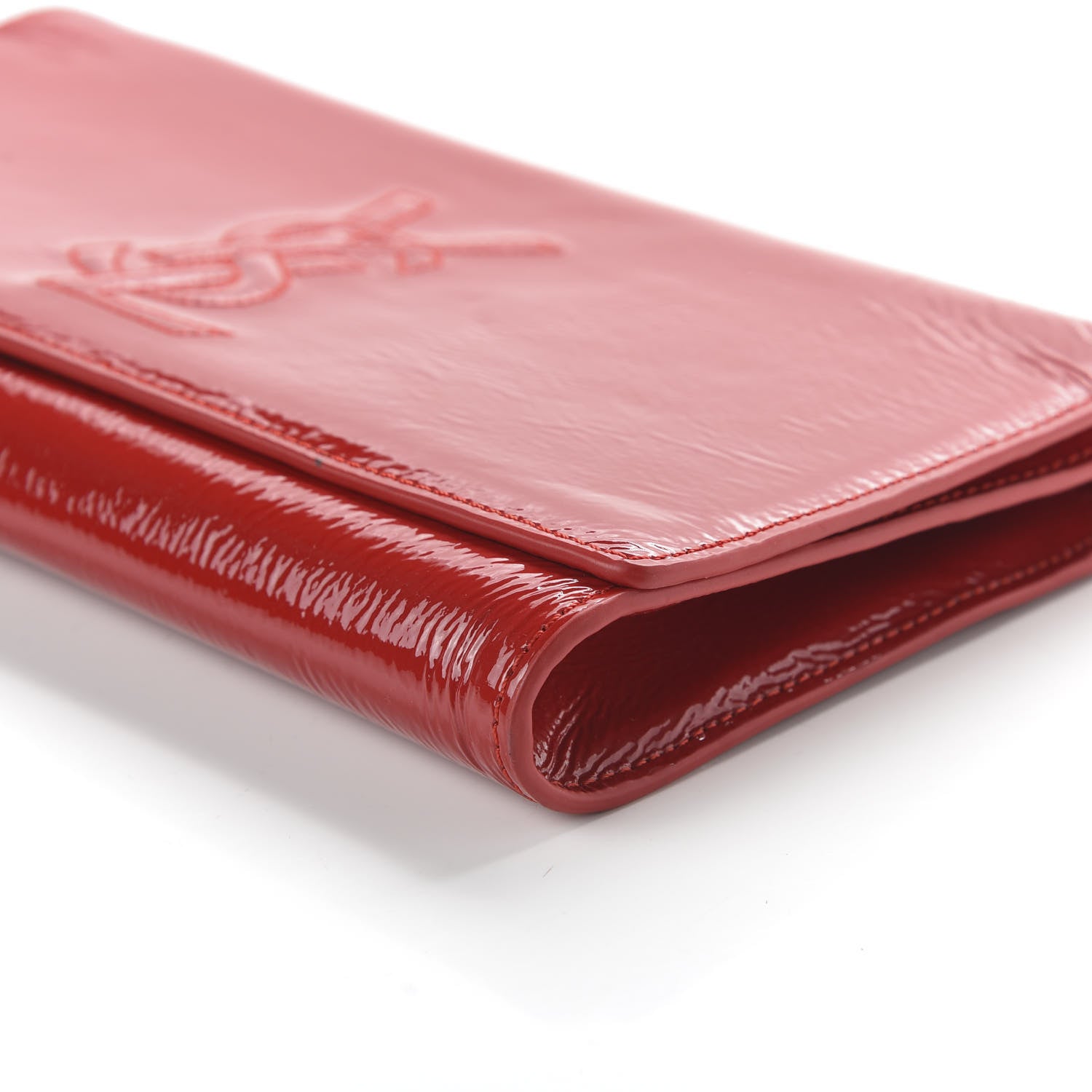 Saint Laurent Textured Patent Monogram Large Belle De Jour Clutch Red 7 of 9