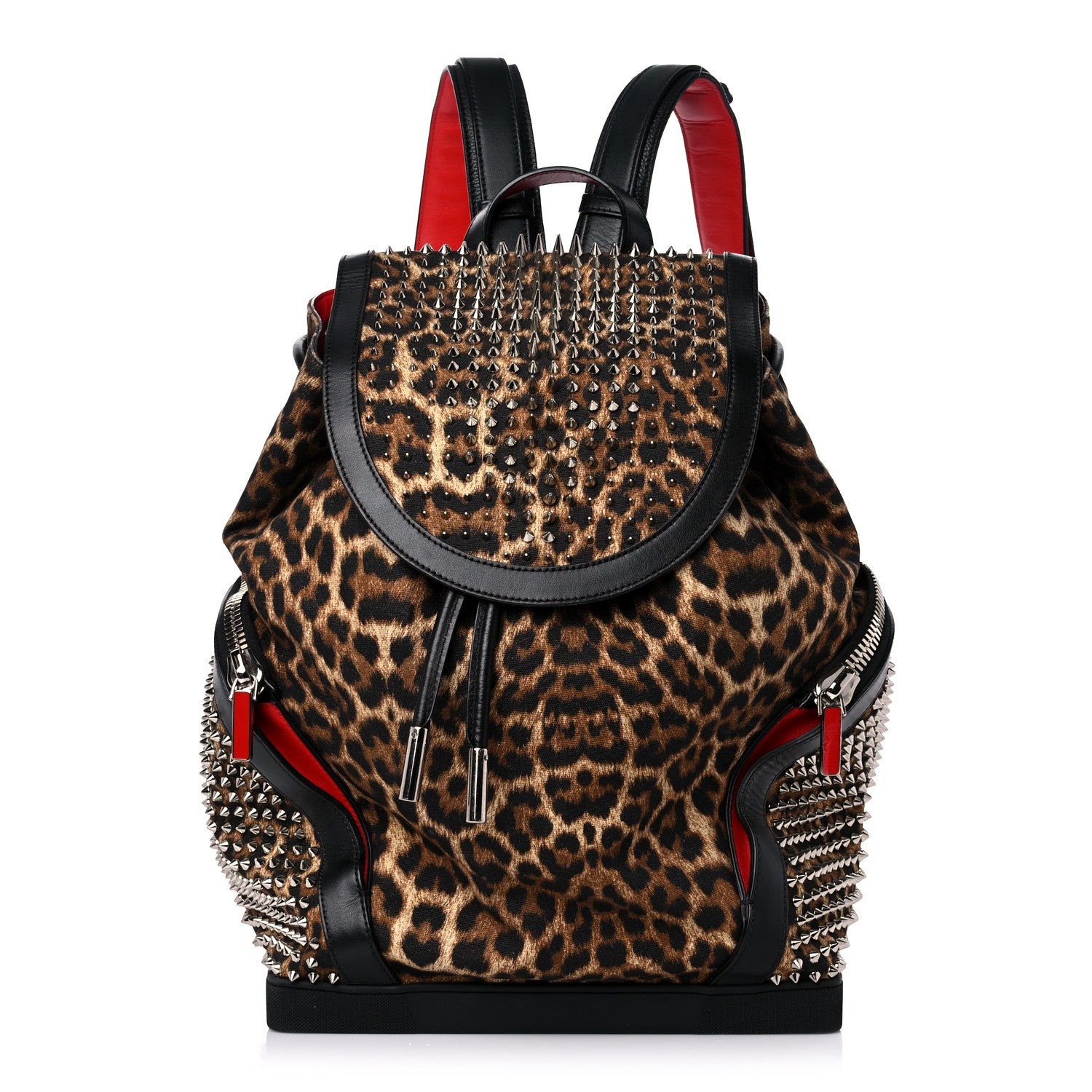 Christian Louboutin Canvas Leopard Print Spiked Explorafunk Backpack Brown 1 of 17