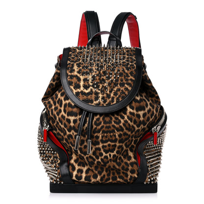 Christian Louboutin Canvas Leopard Print Spiked Explorafunk Backpack Brown 1 of 17