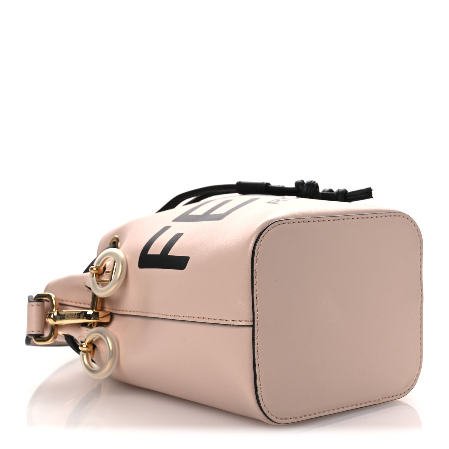 Vitello Fluffy Grace F is Fendi Logo Embossed Mini Mon Tresor Bucket Bag Rosa Quarzo Black