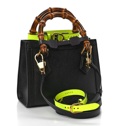 Gucci Wonka Grain Calfskin Mini Diana Tote Bag Black Yellow Fluo 3 of 9