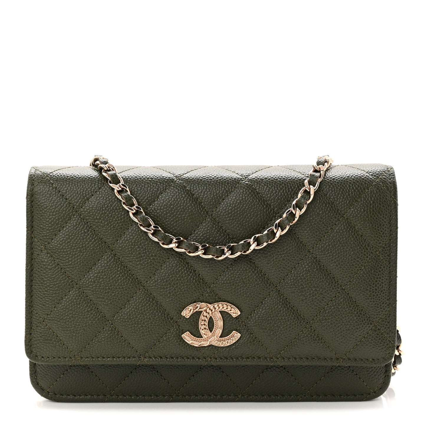 Caviar Quilted Multi Chain Wallet On Chain WOC Khaki