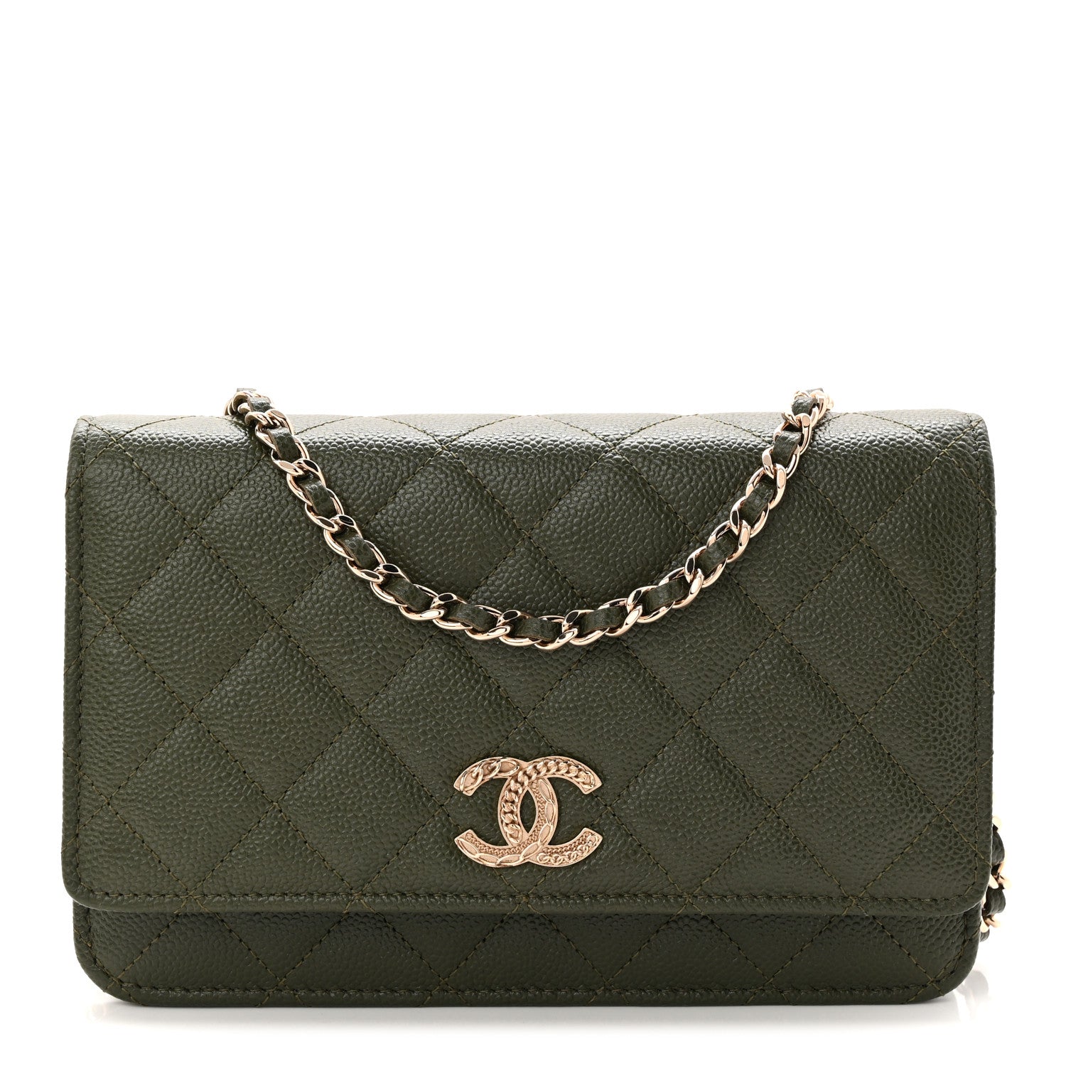 Chanel Caviar Quilted Multi Chain Wallet On Chain WOC Khaki 1 of 12