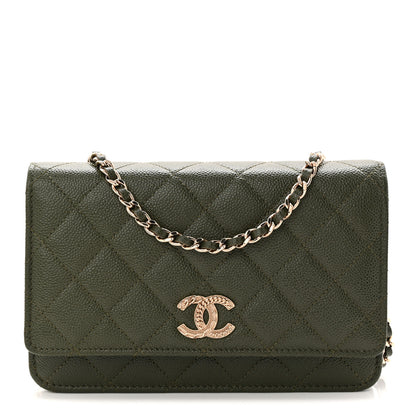 Chanel Caviar Quilted Multi Chain Wallet On Chain WOC Khaki 1 of 12