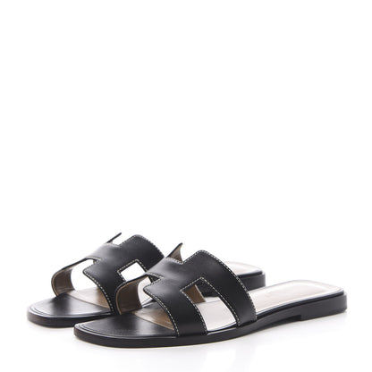 Hermes Box Calfskin Oran Sandals 37 Black 3 of 12