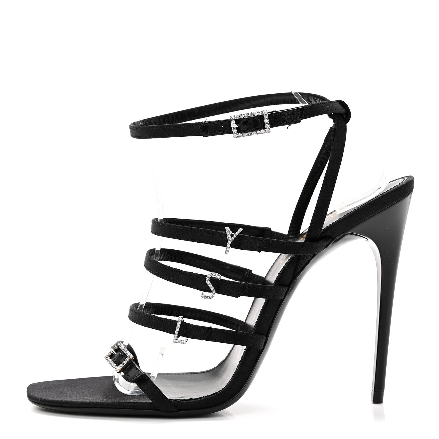 Saint Laurent Crepe Satin Crystal Jerry 110 Sandals 37.5 Black 1 of 8