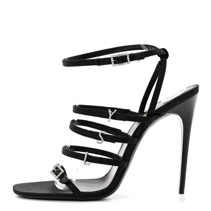 Saint Laurent Crepe Satin Crystal Jerry 110 Sandals 37.5 Black 1 of 8