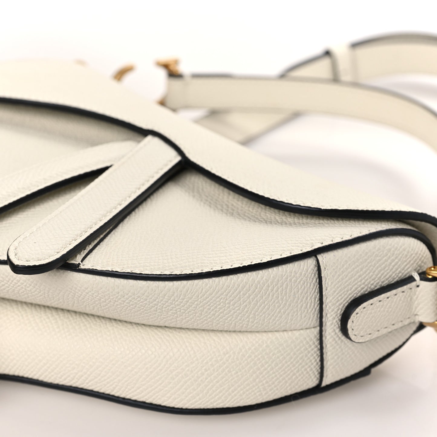 Grained Calfskin Mini Saddle Bag With Strap White