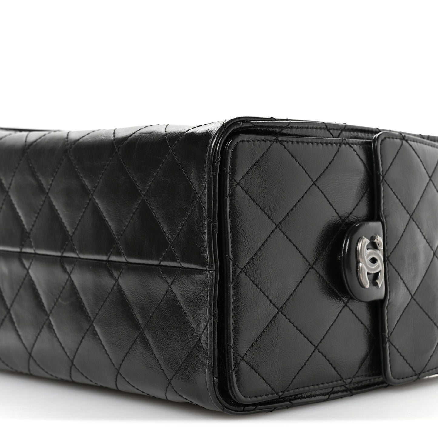 Shiny Crumpled Calfskin Quilted Small Chanel 25 Handbag Black