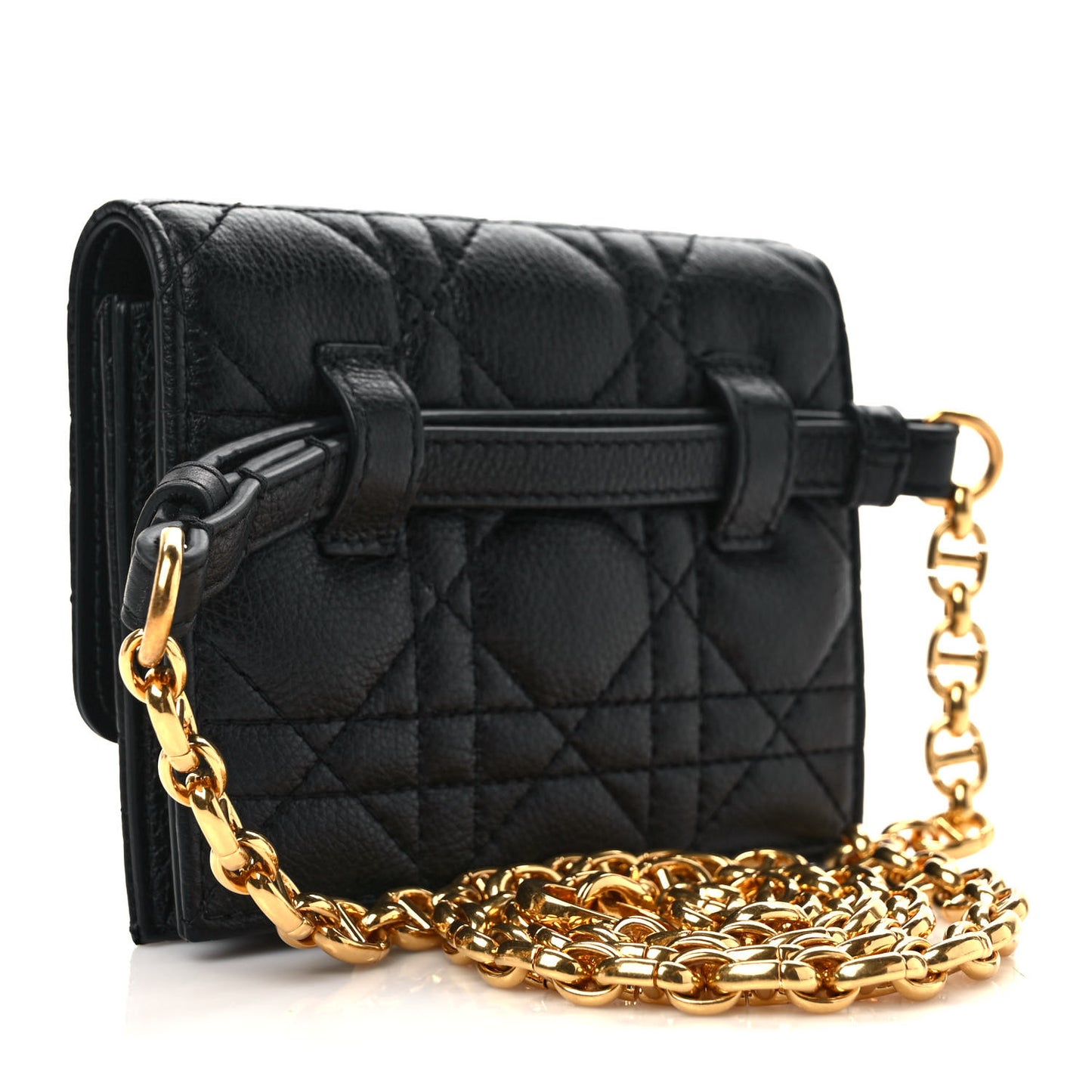 Calfskin Cannage Mini Caro Belt Pouch Black