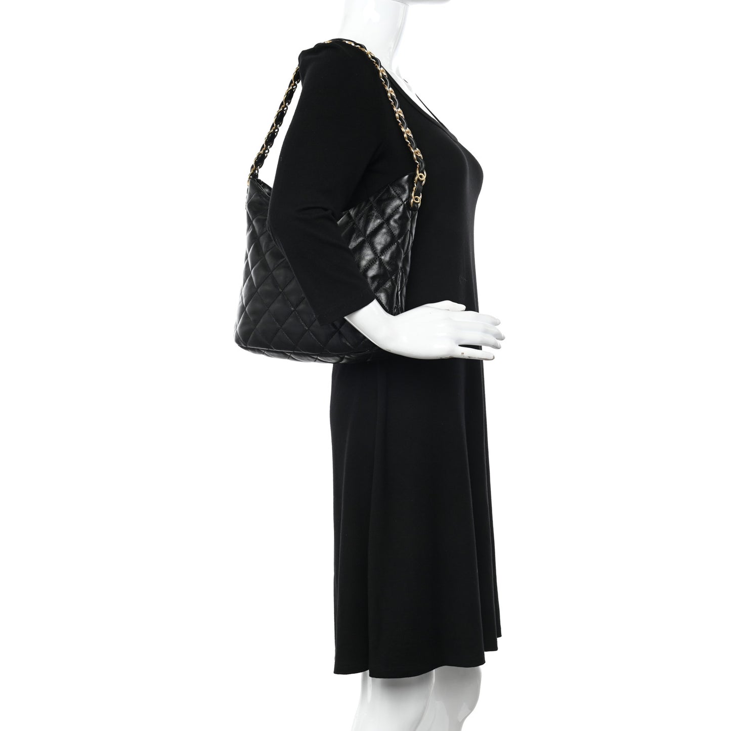 Lambskin Quilted Large CC Links Hobo Black