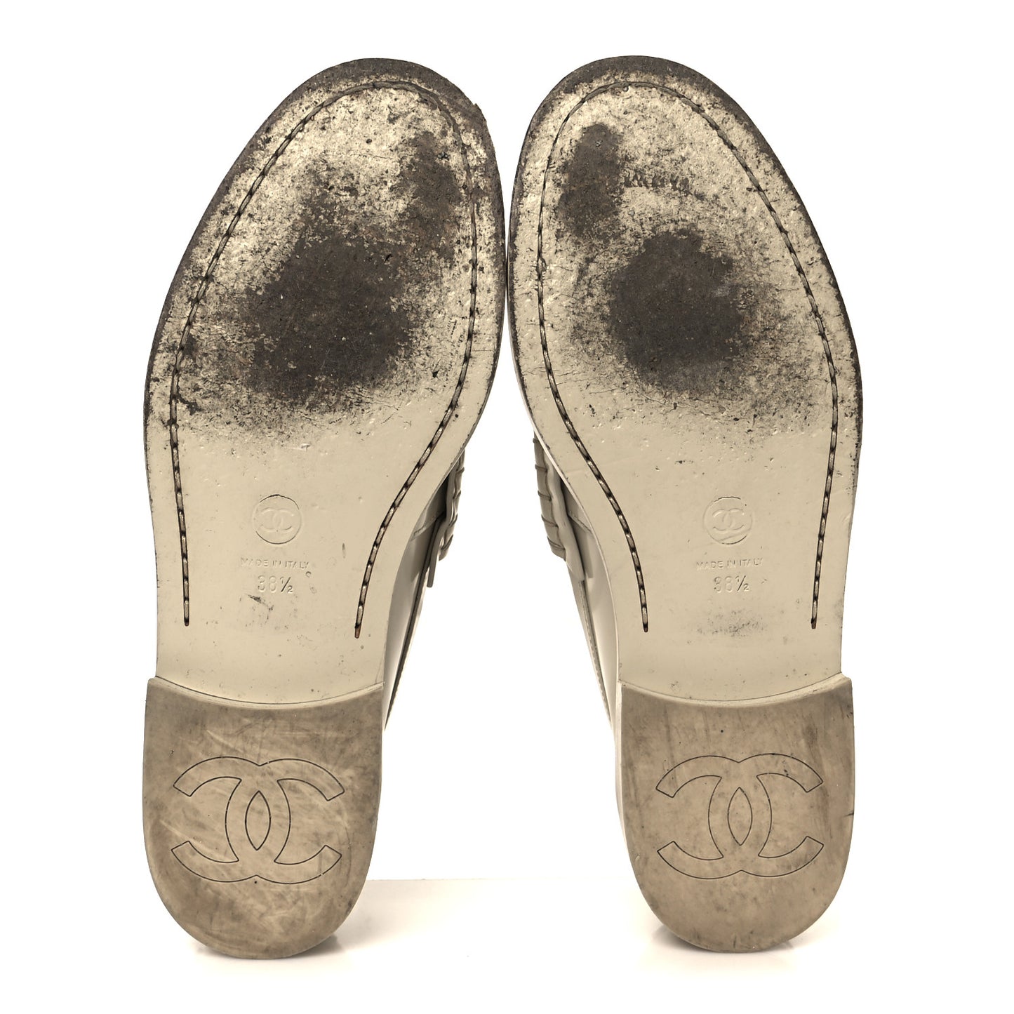 Shiny Calfskin Logo Loafers 38.5 Beige