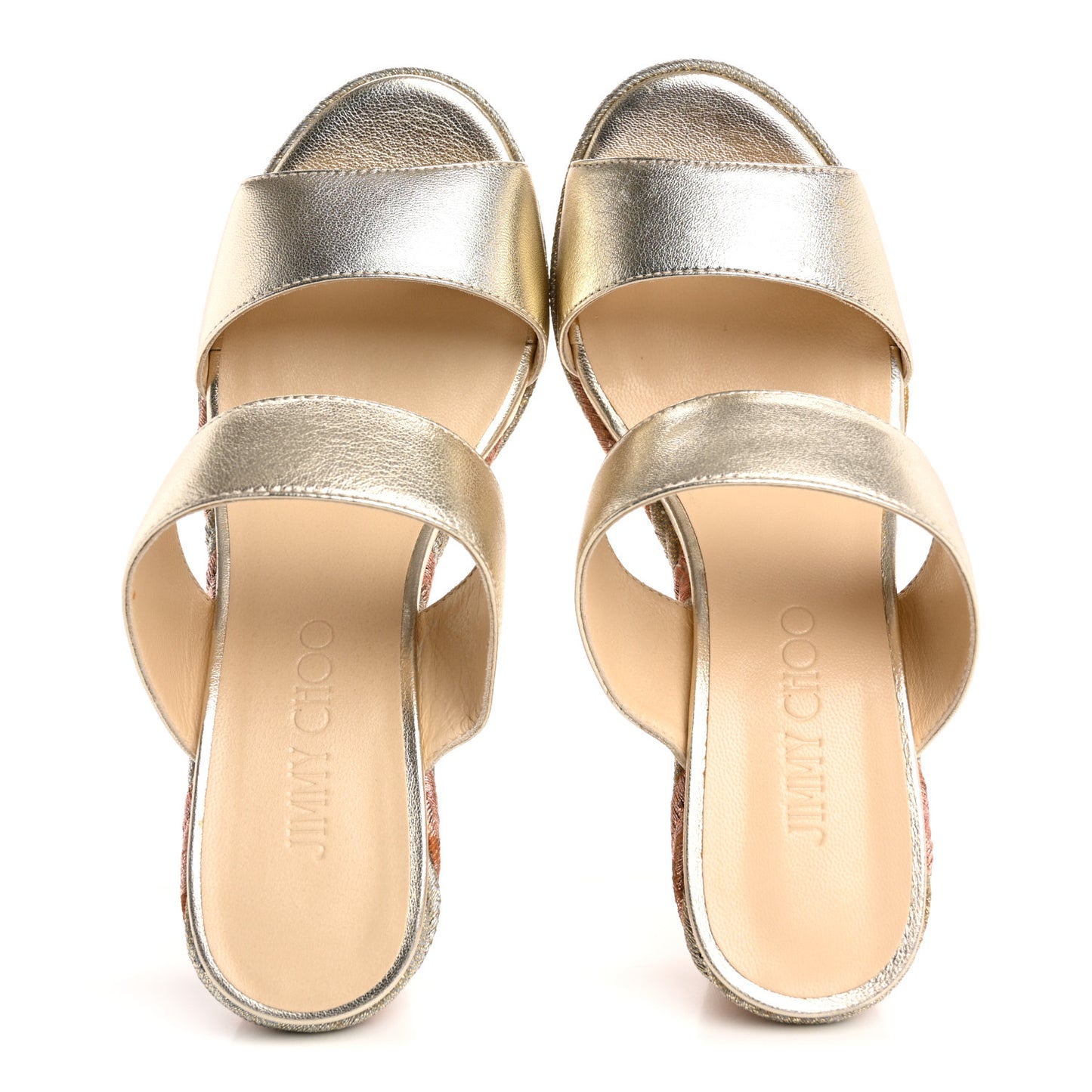 Metallic Nappa Raffia Parker Wedge 100 Sandals 36.5 Gold Multicolor