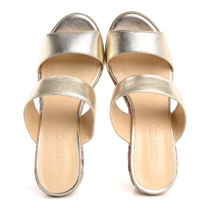Jimmy Choo Metallic Nappa Raffia Parker Wedge 100 Sandals 36.5 Gold Multicolor 2 of 8