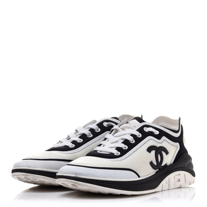 Chanel Lycra Womens CC Sneakers 40 Black White 3 of 11