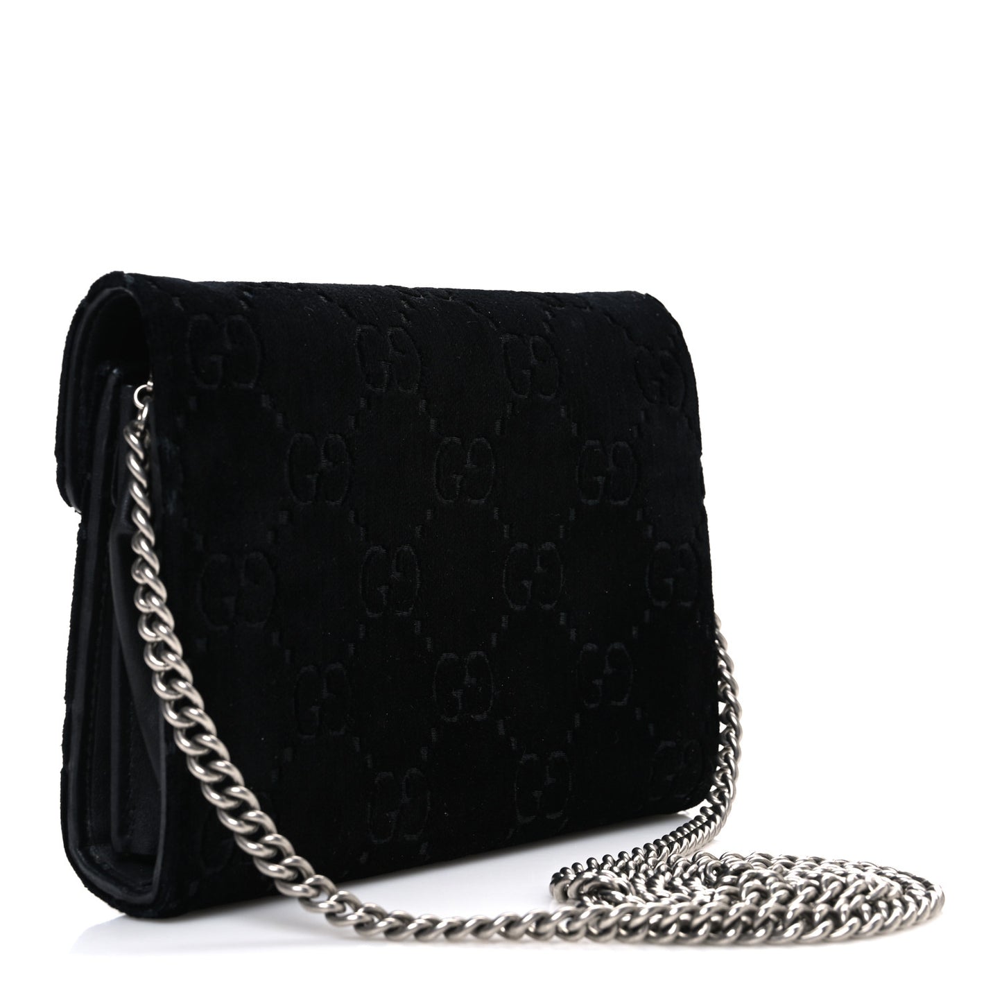 Velvet GG Monogram Mini Dionysus Chain Wallet Black