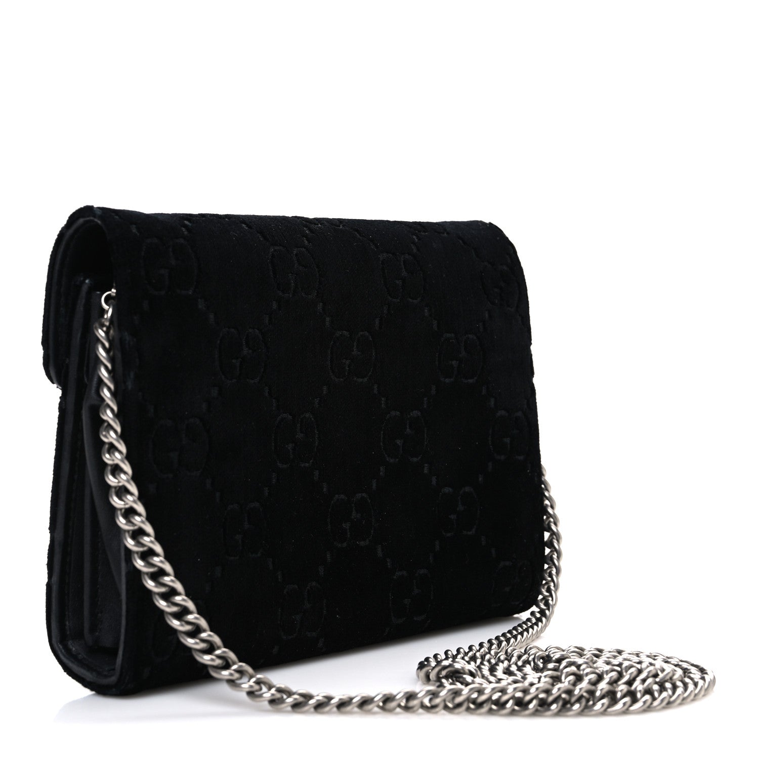 Gucci Velvet GG Monogram Mini Dionysus Chain Wallet Black 3 of 11