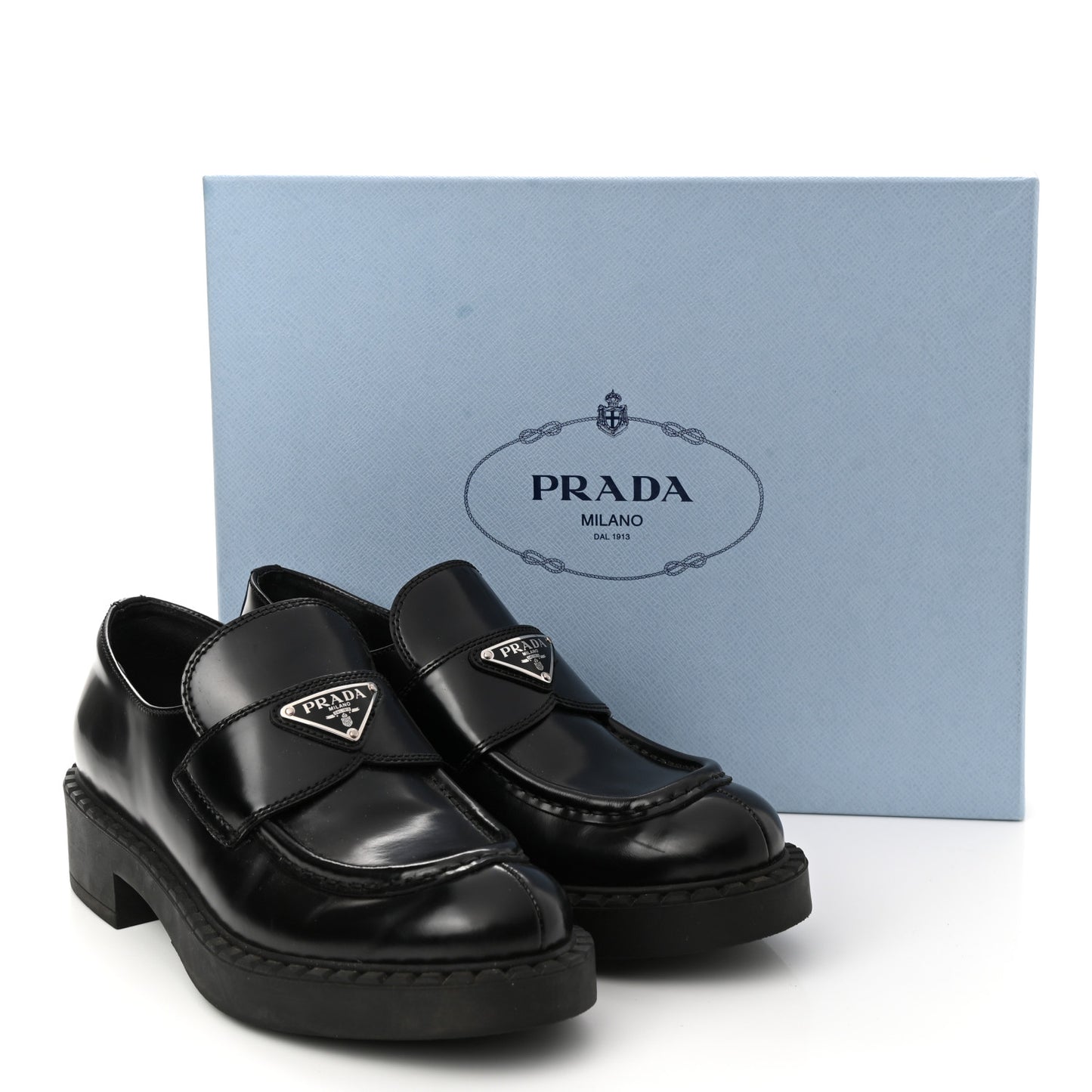 Spazzolato Metal Triangle Logo 50mm Loafers 37.5 Black