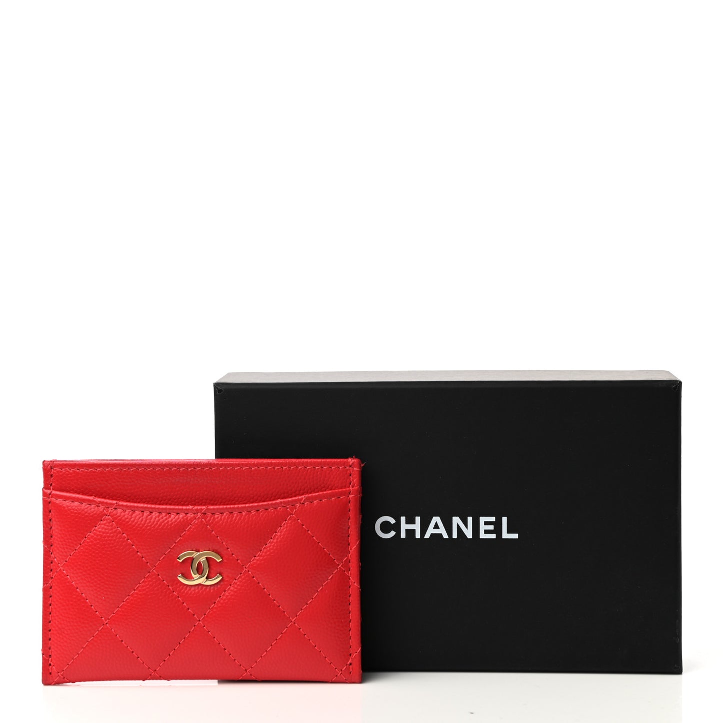 Caviar Quilted Card Holder Red