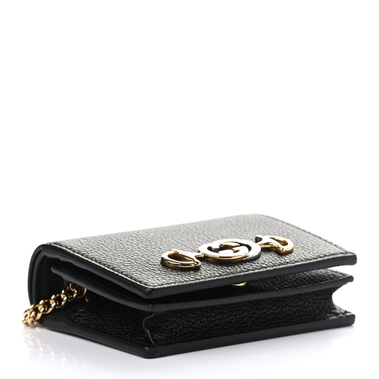 Grainy Calfskin Zumi Chain Card Case Wallet Black