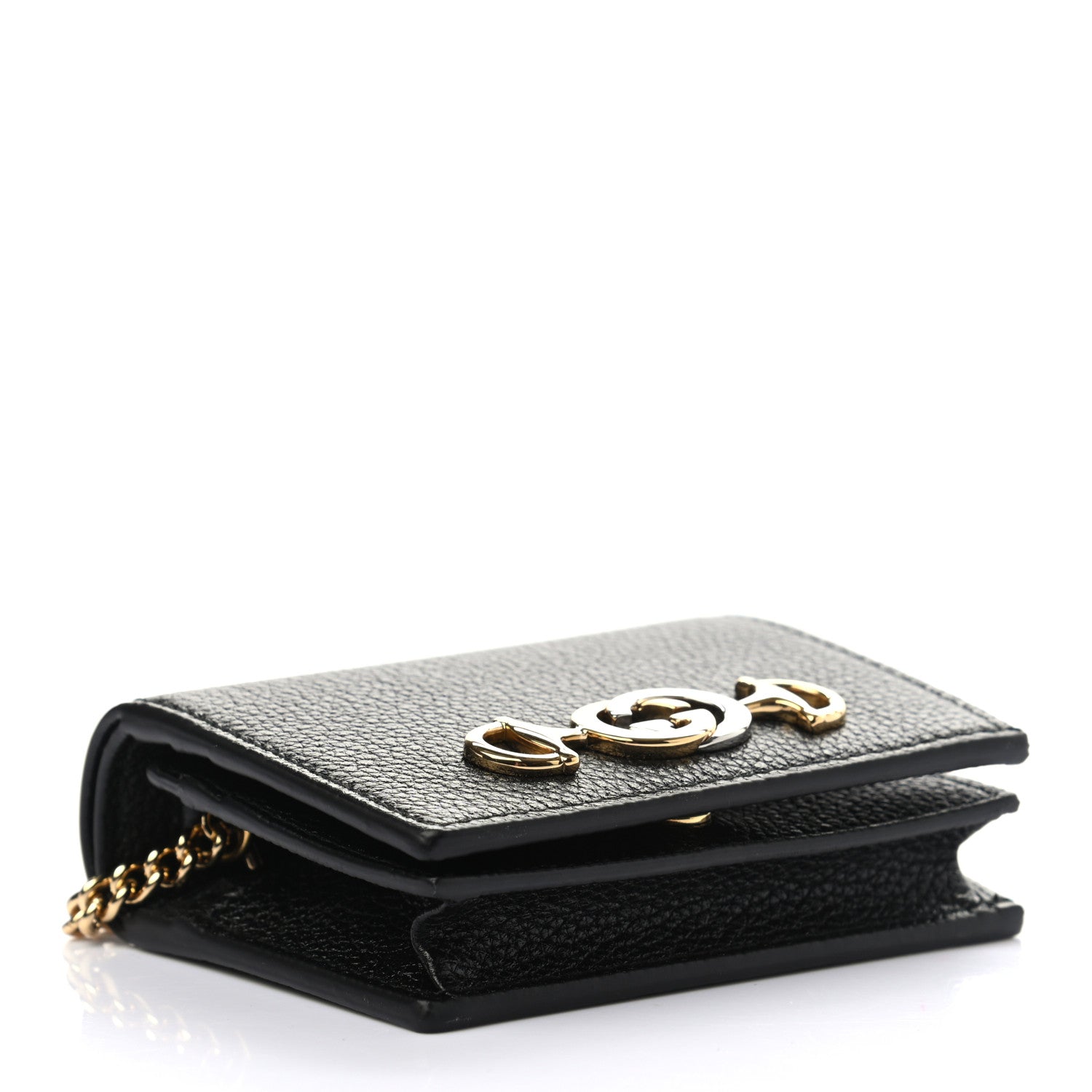Gucci Grainy Calfskin Zumi Chain Card Case Wallet Black 4 of 7
