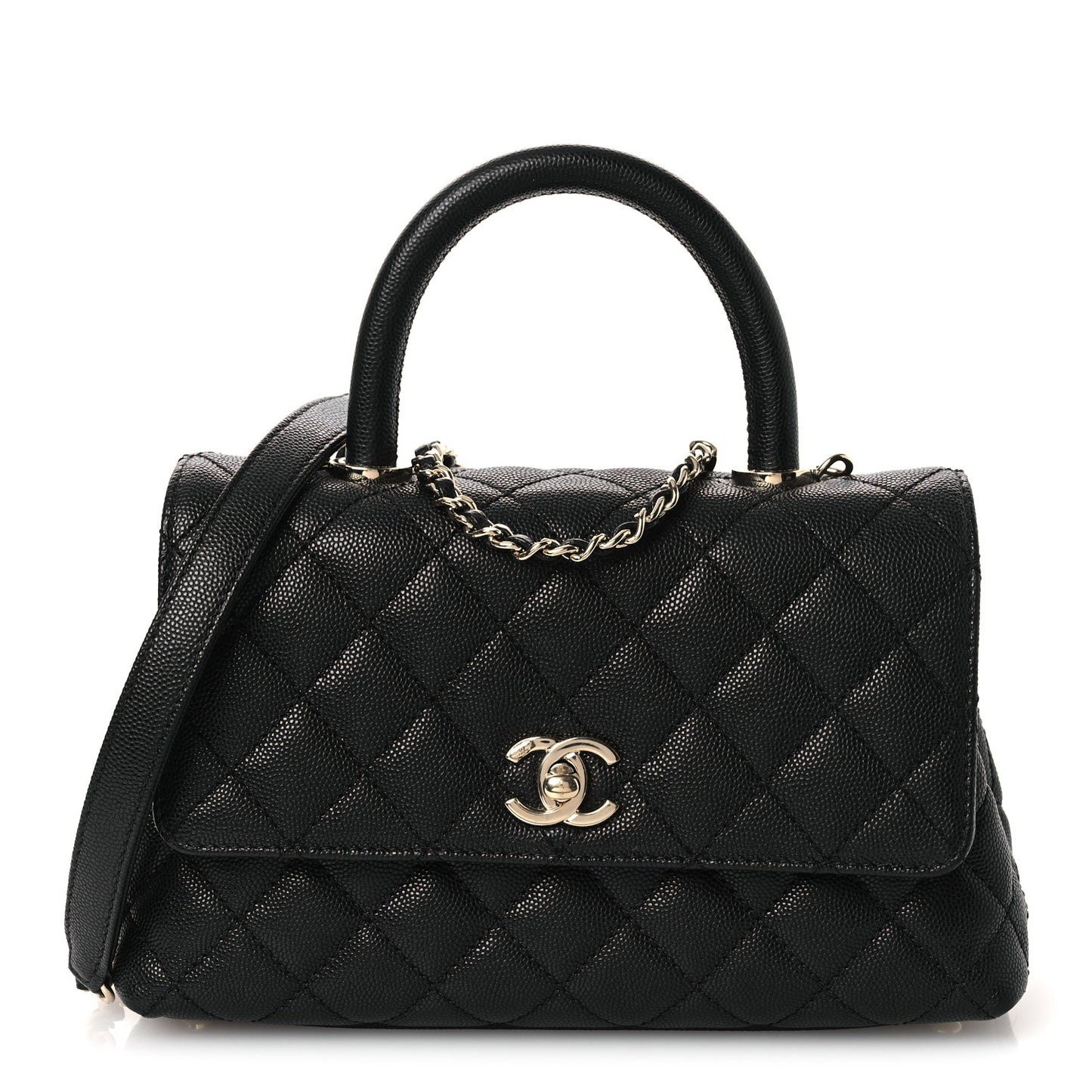 Caviar Quilted Mini Coco Handle Flap Black
