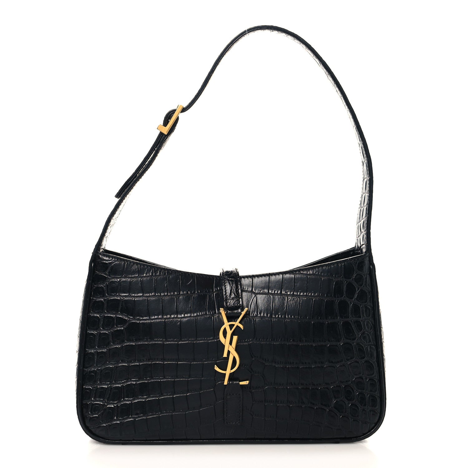Saint Laurent Calfskin Crocodile Embossed Le 5 A 7 Hobo Black 1 of 10