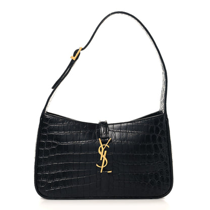 Saint Laurent Calfskin Crocodile Embossed Le 5 A 7 Hobo Black 1 of 10