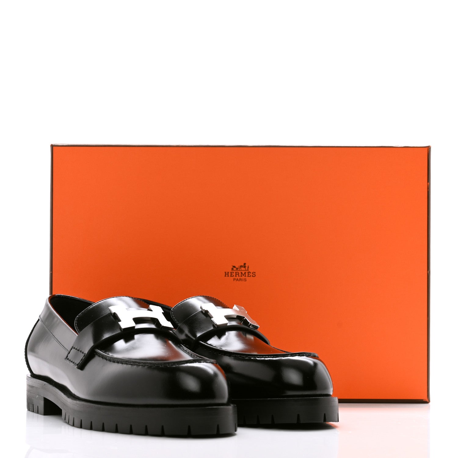 Hermes Glazed Calfskin Womens Faubourg Loafers 35 Black 9 of 9