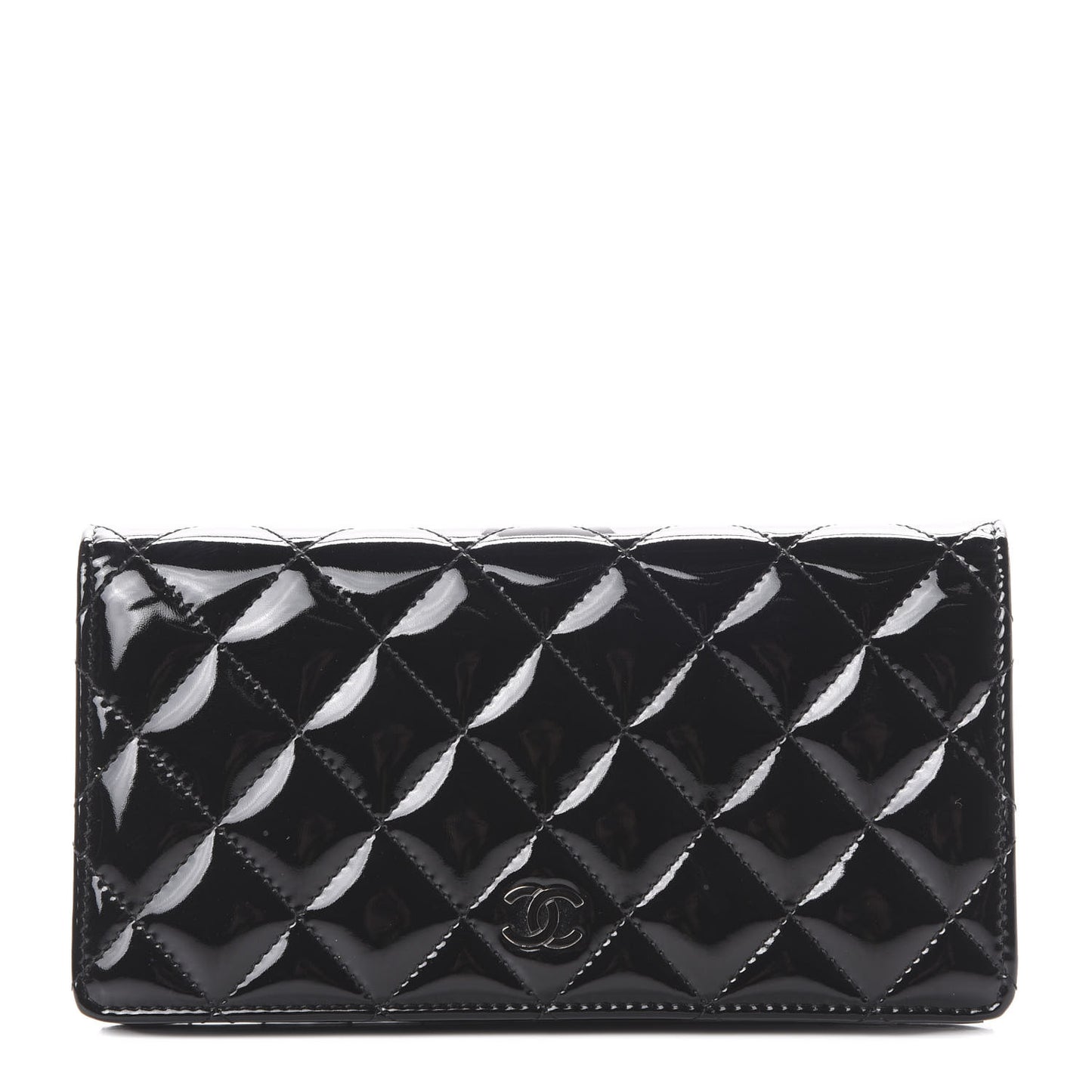 Patent Calfskin Quilted Yen Wallet Black