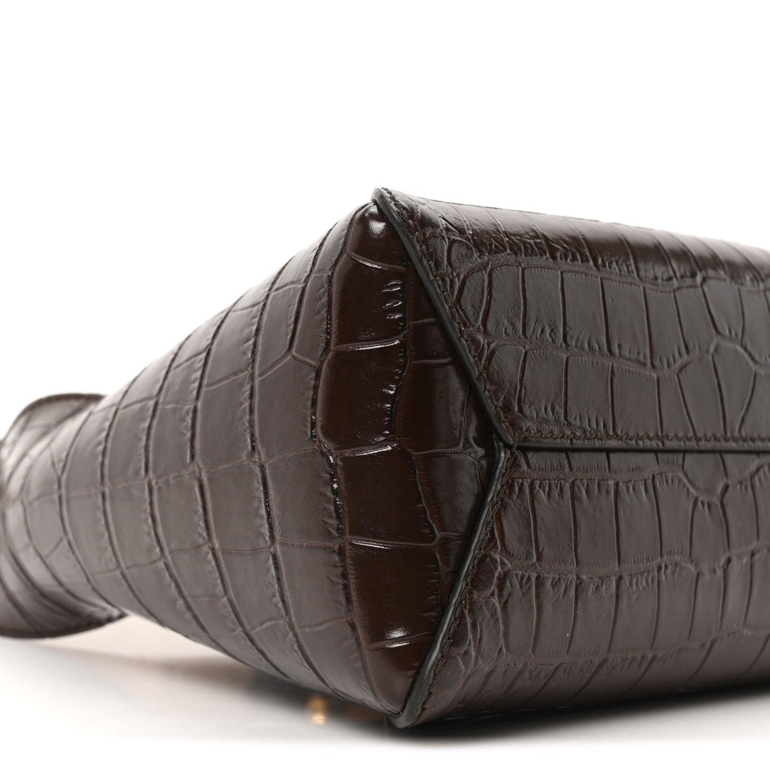 Jimmy Choo Calfskin Crocodile Embossed Small Diamond Hobo Chocolate 8 of 9